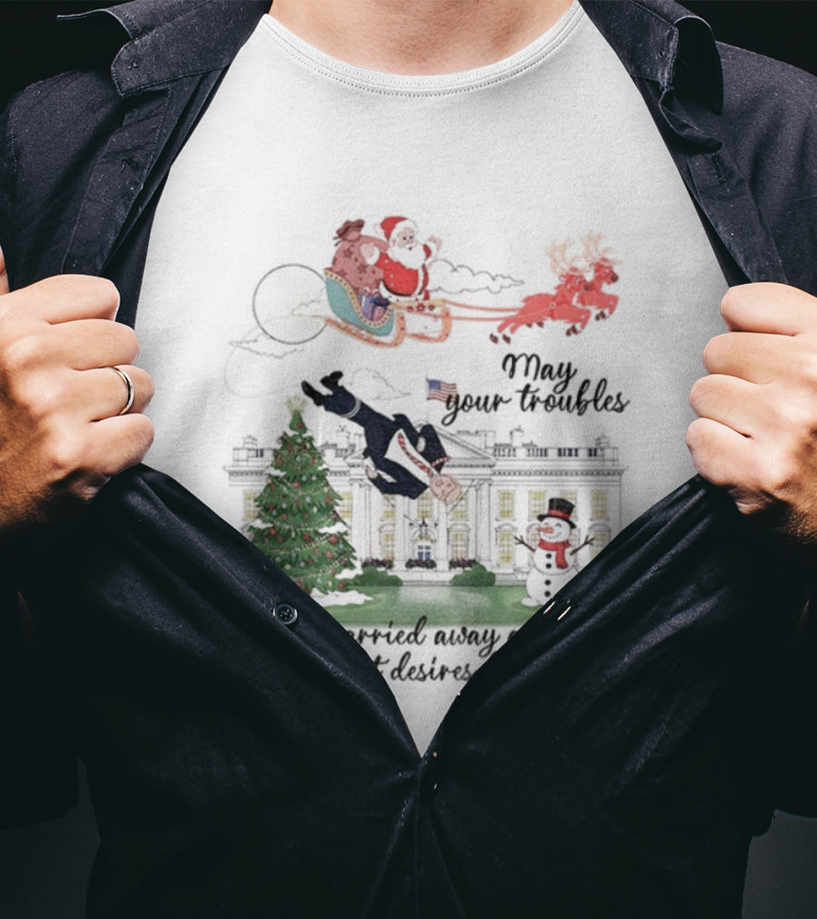 Santa Sleigh Carried Away Anti Trump Christmas Tree White House T-Shirt