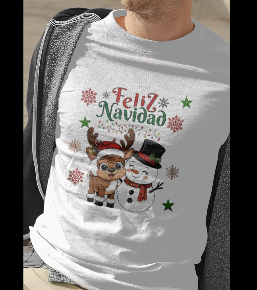 Feliz Navidad Christmas Reindeer And Snowman Holiday Theme T-Shirt
