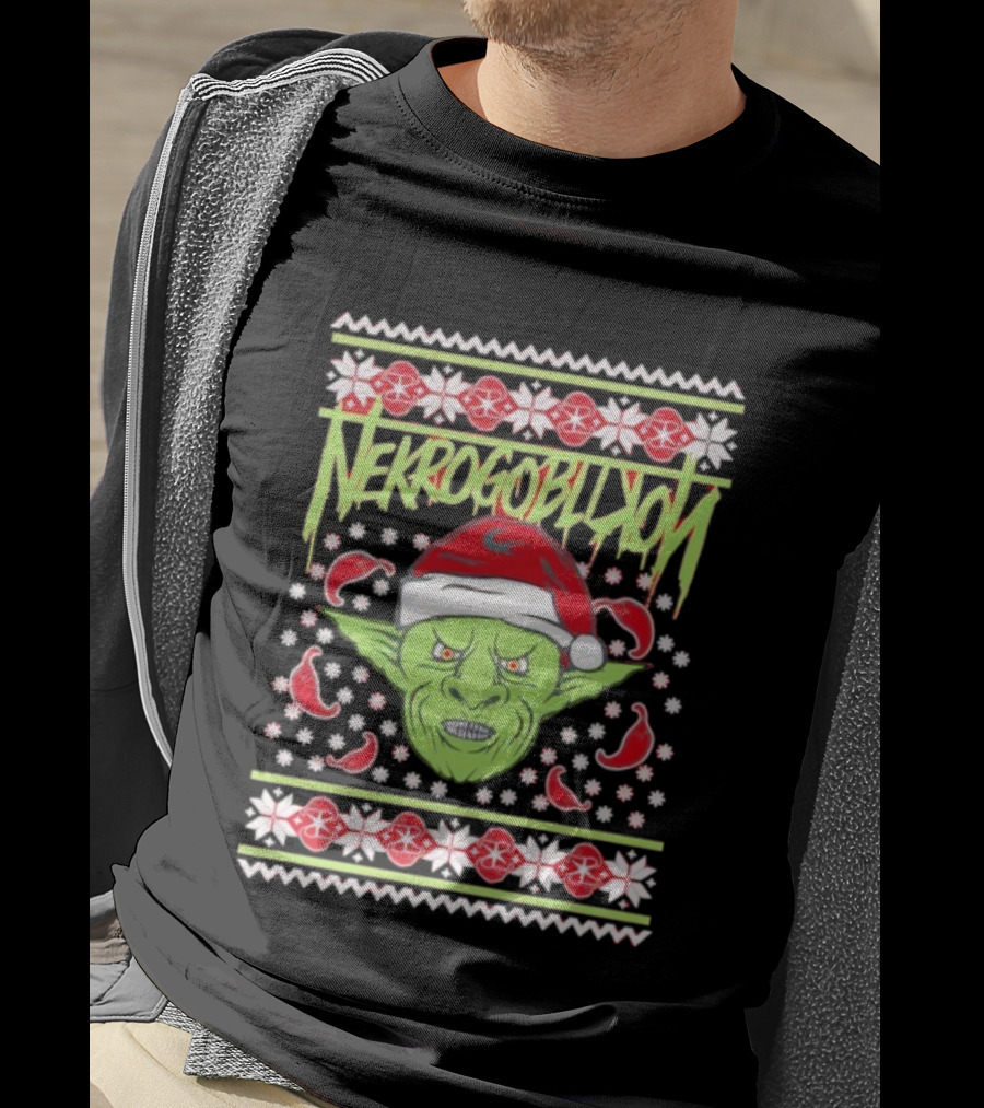 Grinch Nekrogoblikon Santa Hat Ugly Christmas Alien Goblin T-Shirt
