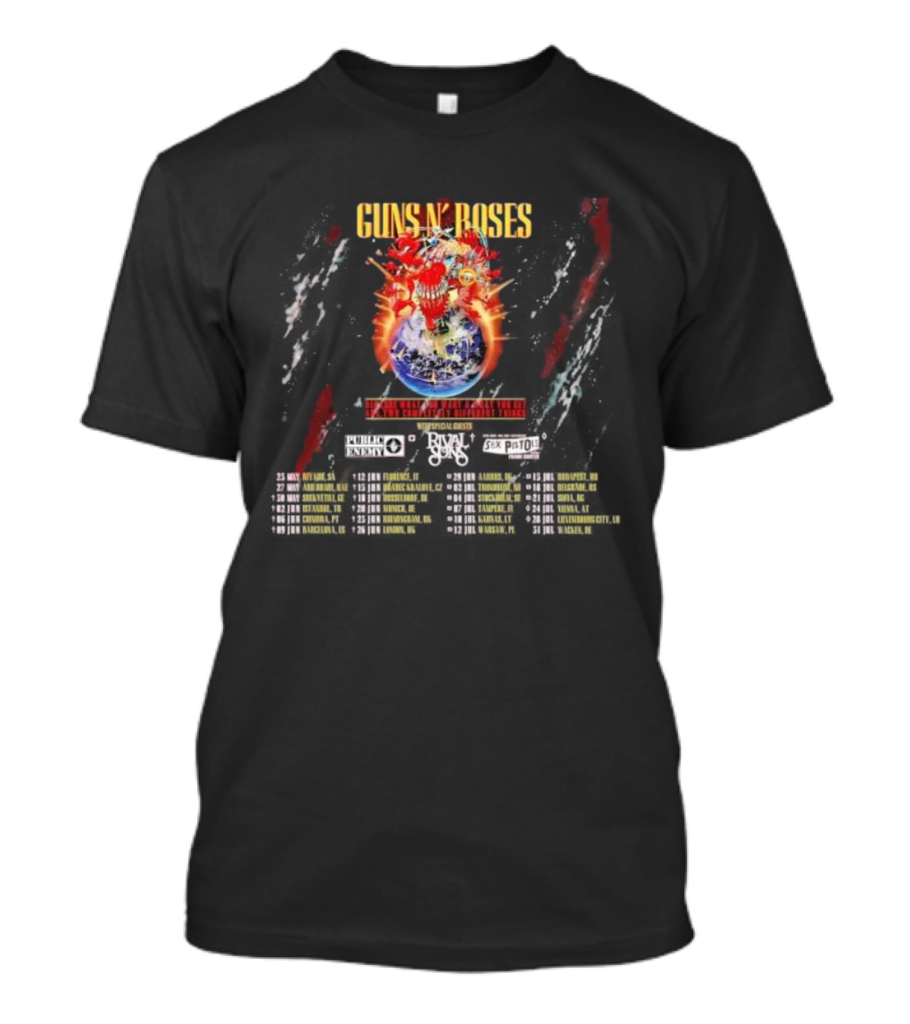 Guns N’ Roses World Tour 2025 Featuring Public Enemy Rival Sons Sex Pistols Frank Carter T-Shirt
