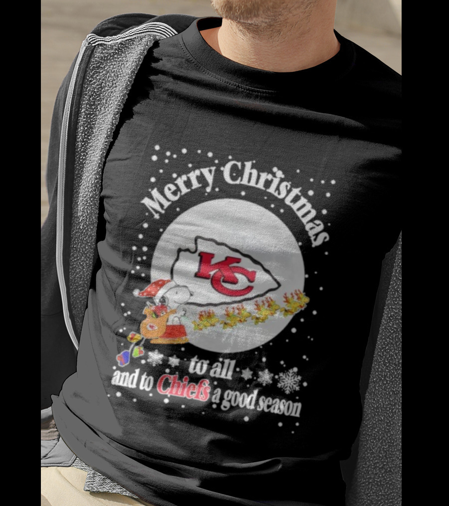 Merry Christmas Kansas City Chiefs To All And To Chiefs A Good Season Snoopy Santa Reindeer Sleigh T-Shirt