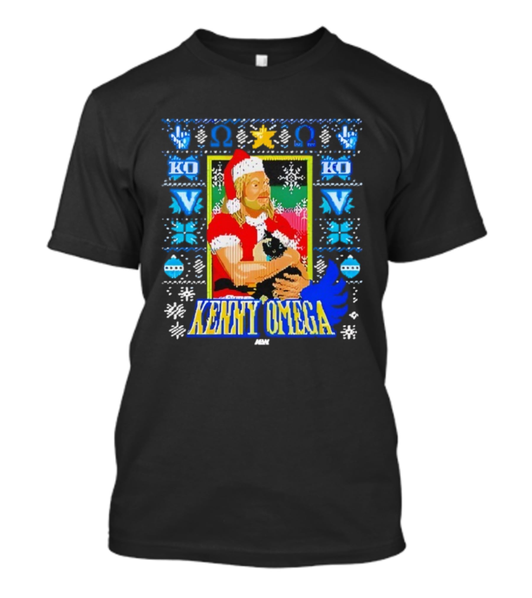 Kenny Omega Purrfect Holiday Ugly Christmas Santa Kitty KO V T-Shirt