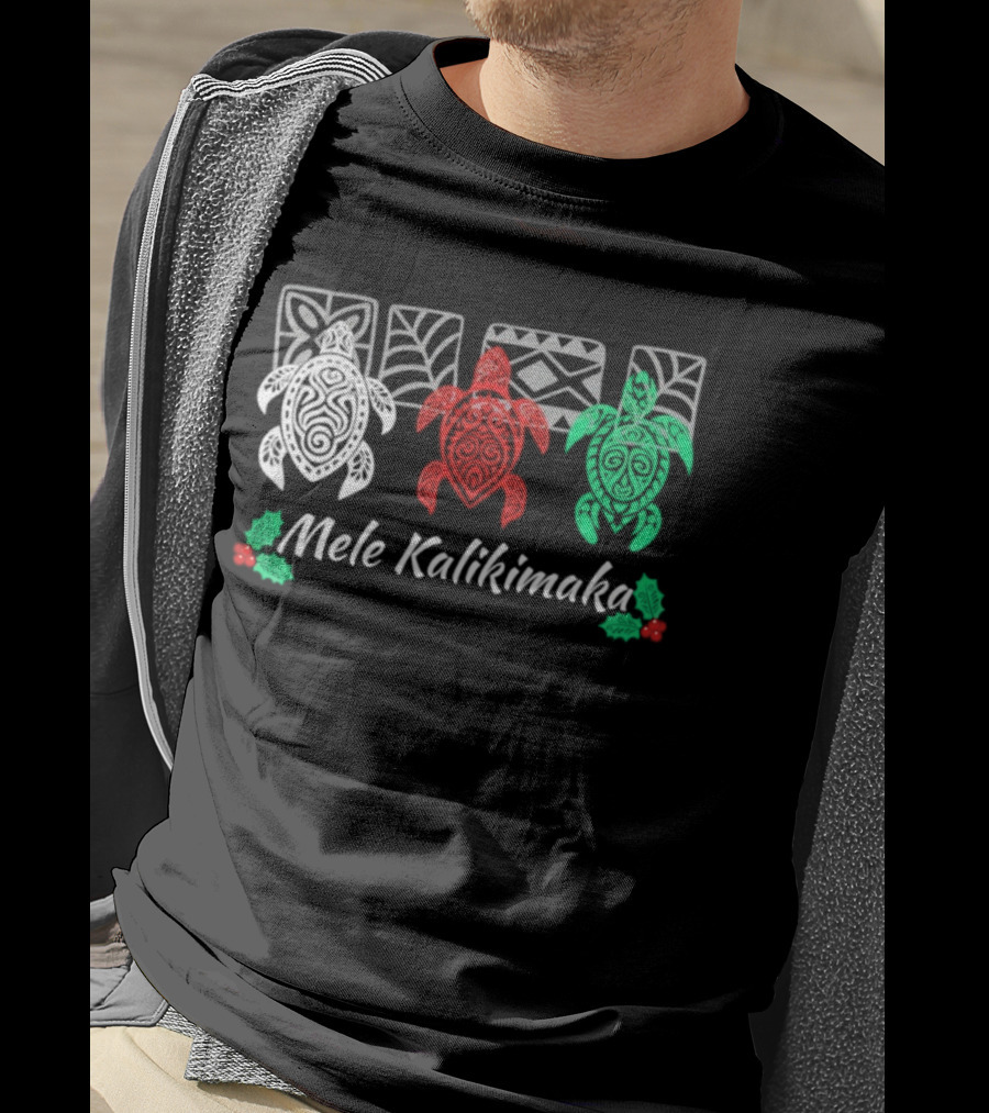 Mele Kalikimaka Hawaiian Sea Turtles Christmas Holiday Family Celebration T-Shirt