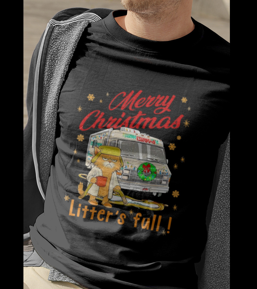 Merry Christmas Litter’s Full Funny Cat RV Holiday Humor T-Shirt