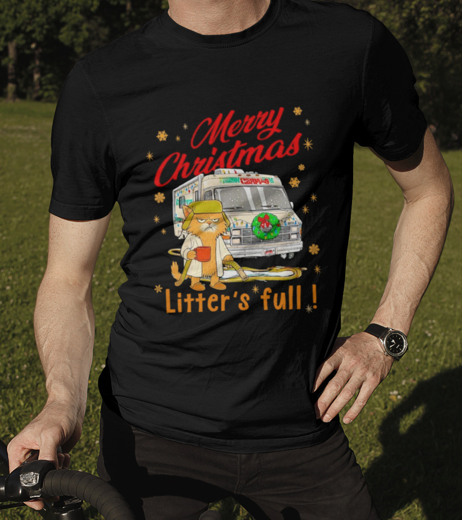 Merry Christmas Litter’s Full Funny Cat RV Holiday Humor T-Shirt