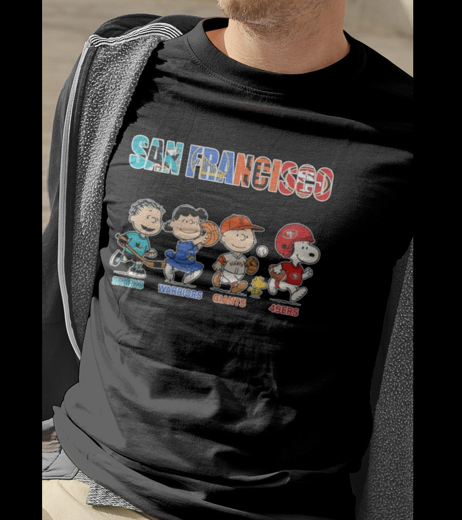 San Francisco Peanuts Sharks Warriors Giants 49ers Characters T-Shirt