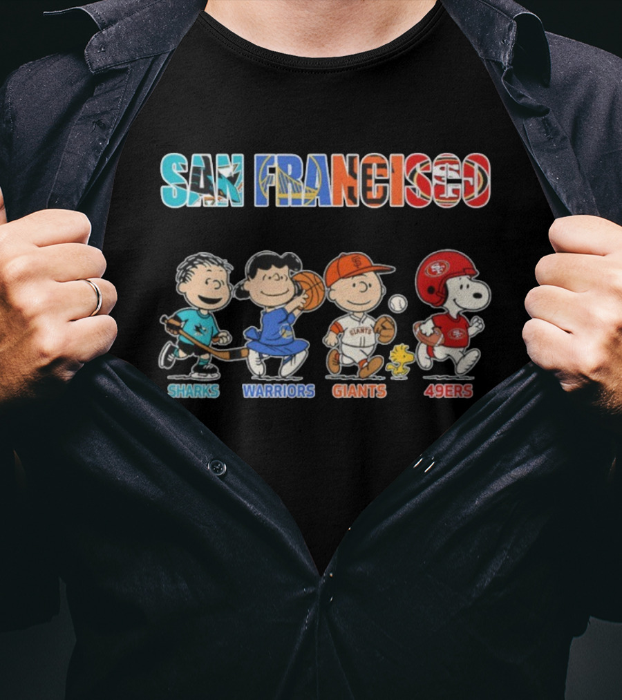San Francisco Peanuts Sharks Warriors Giants 49ers Characters T-Shirt