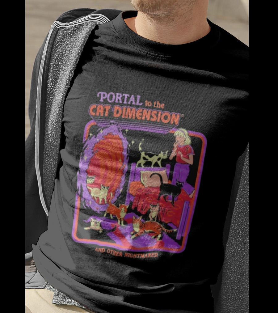 Portal To The Cat Dimension Vintage Nightmare Scene With Cats And Bed T-Shirt