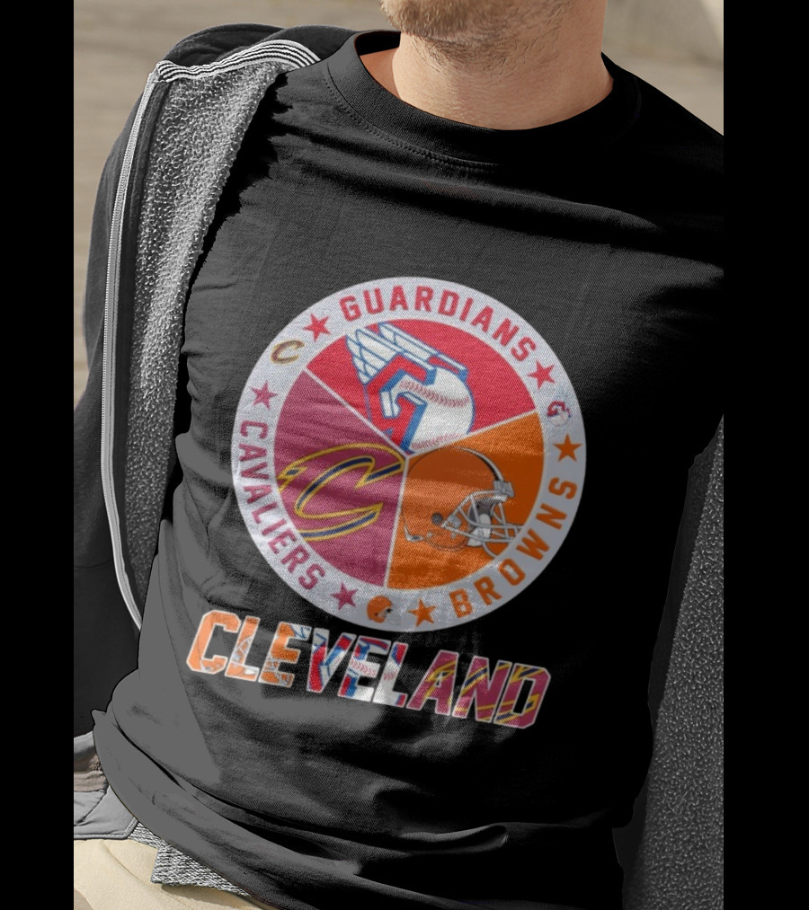 Cleveland Guardians Cavaliers Browns Sports Logos Circle T-Shirt