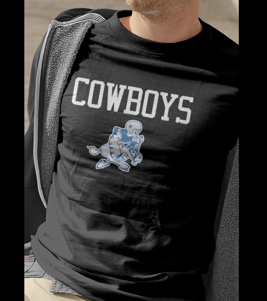 Cowboys Ride 'Em Cowboy Vintage Football Player Riding Horse Graphic T-Shirt