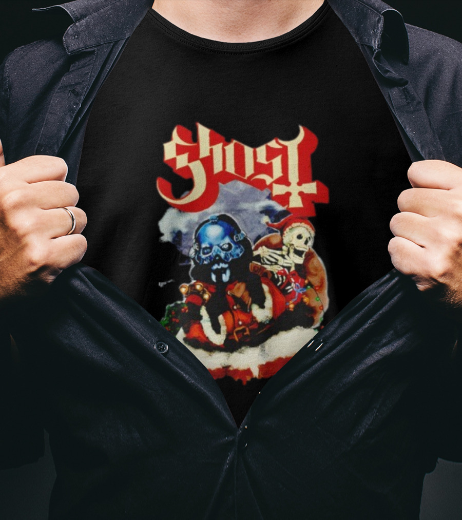 Ghost Father Christmas 2025 Festive Skull Santa Artwork T-Shirt