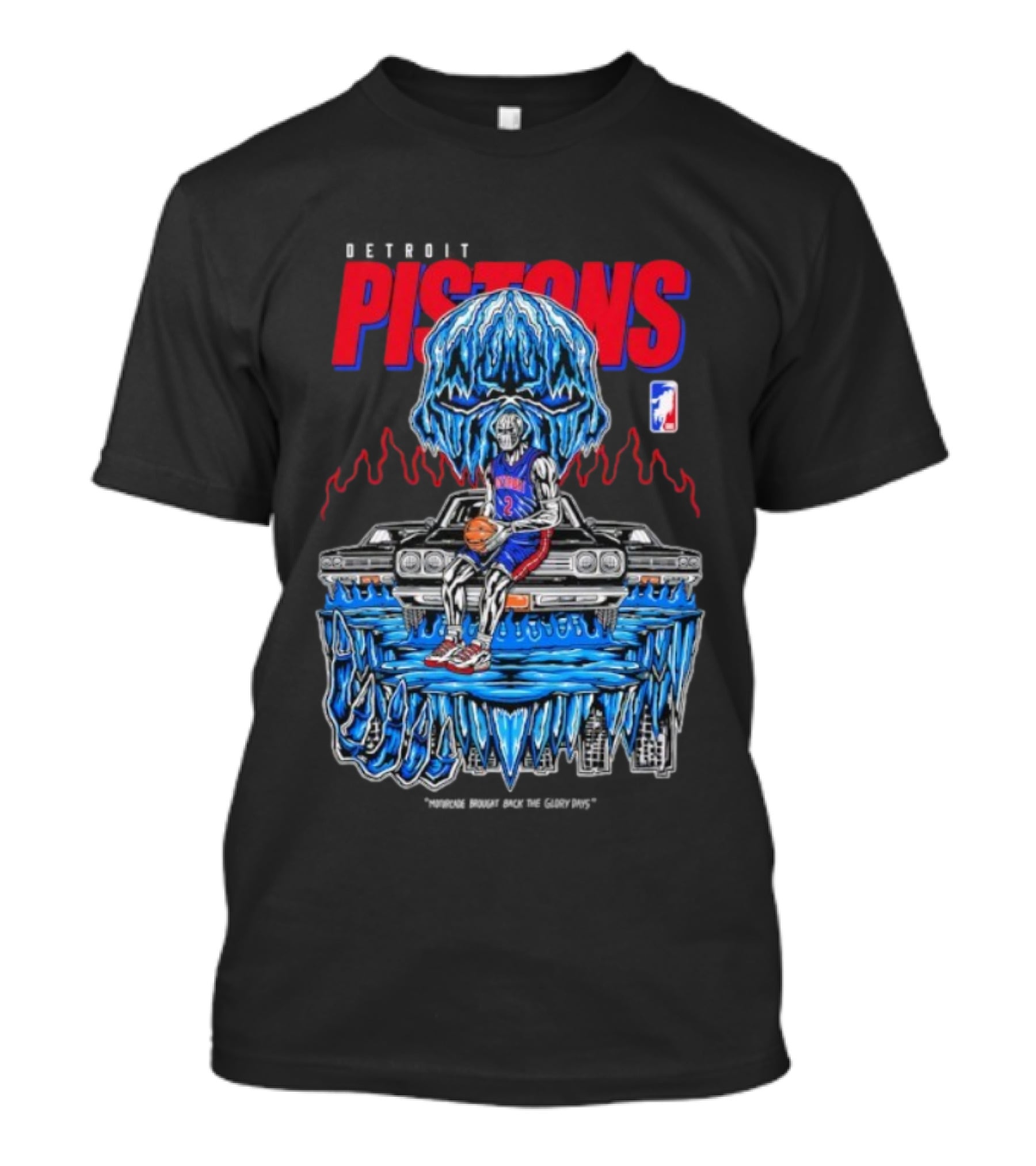 Detroit Pistons Icy Skull Basketball Car Graphic T-Shirt