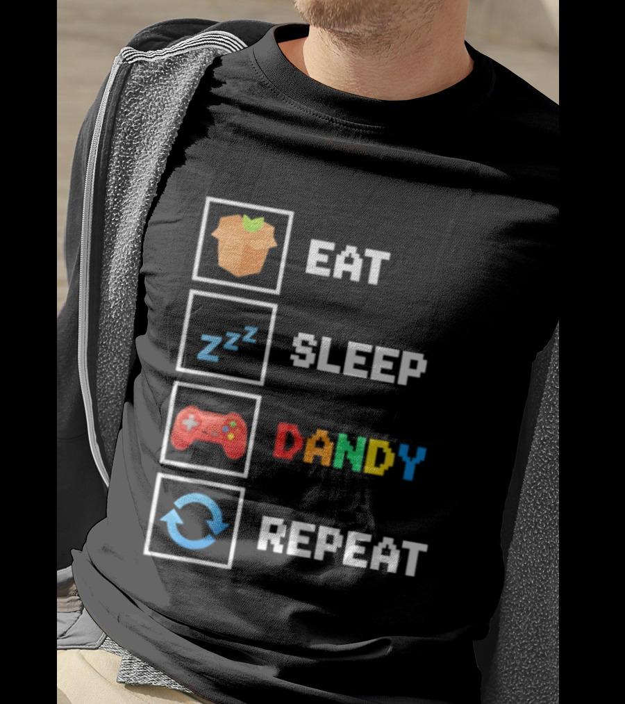 Eat Sleep Dandy Repeat Pixel Foodie Retro Gamer Pattern T-Shirt