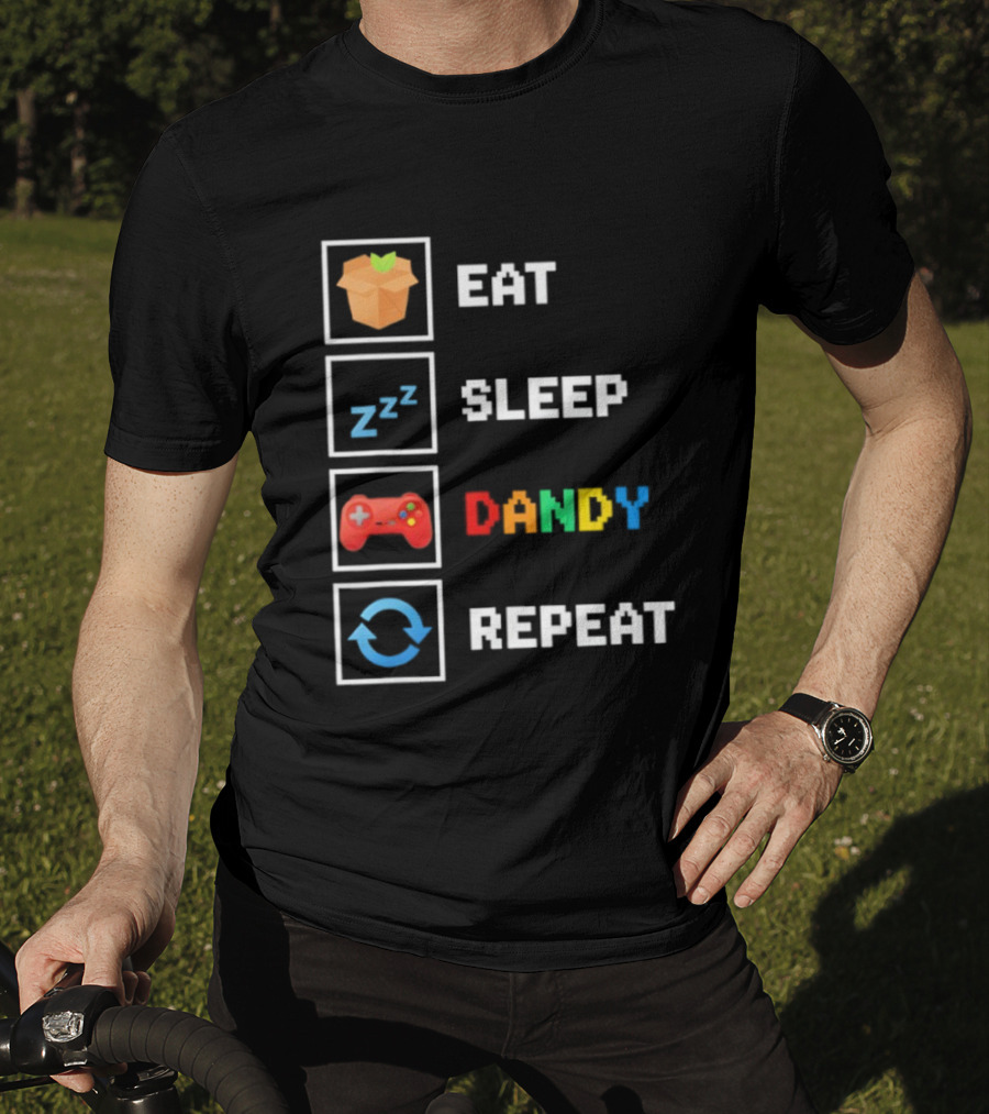 Eat Sleep Dandy Repeat Pixel Foodie Retro Gamer Pattern T-Shirt