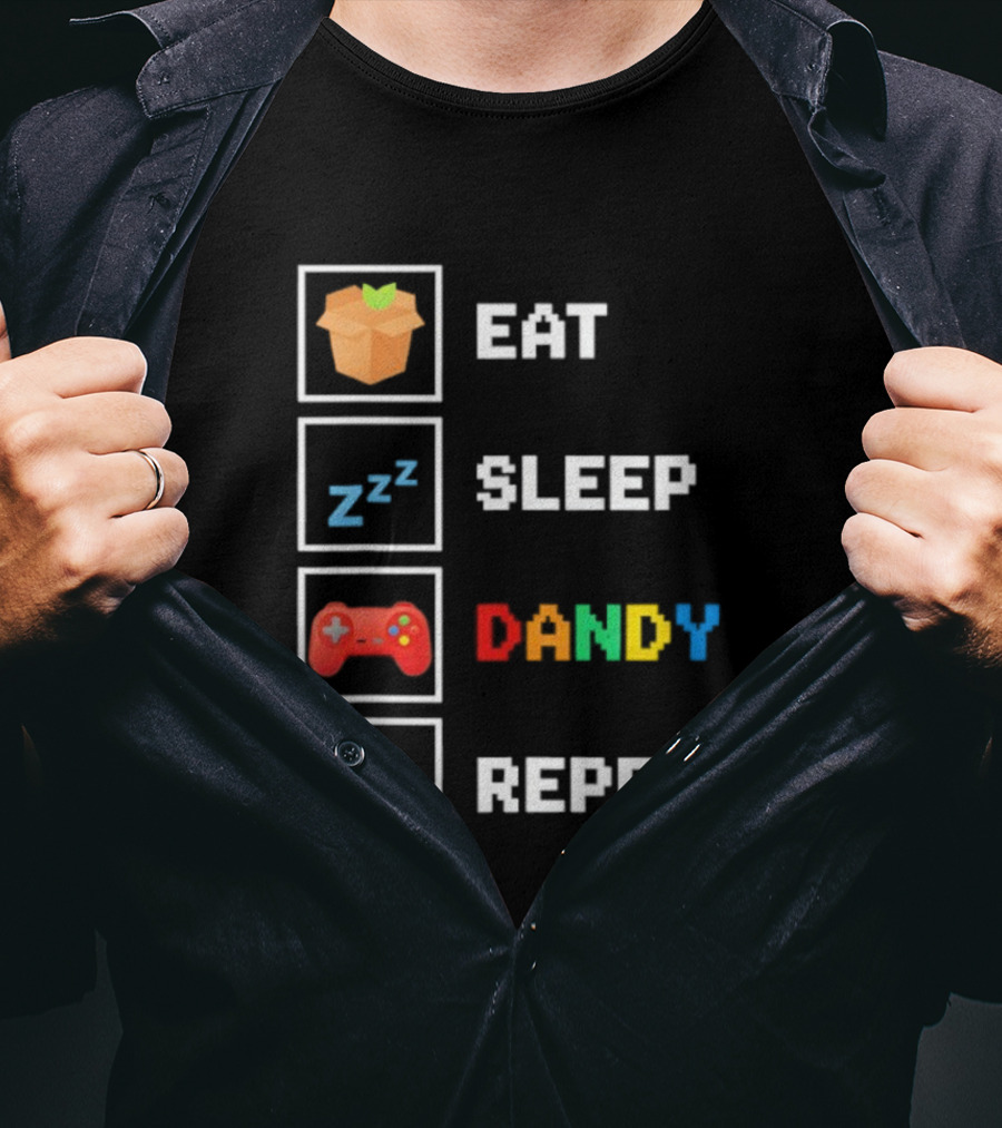 Eat Sleep Dandy Repeat Pixel Foodie Retro Gamer Pattern T-Shirt