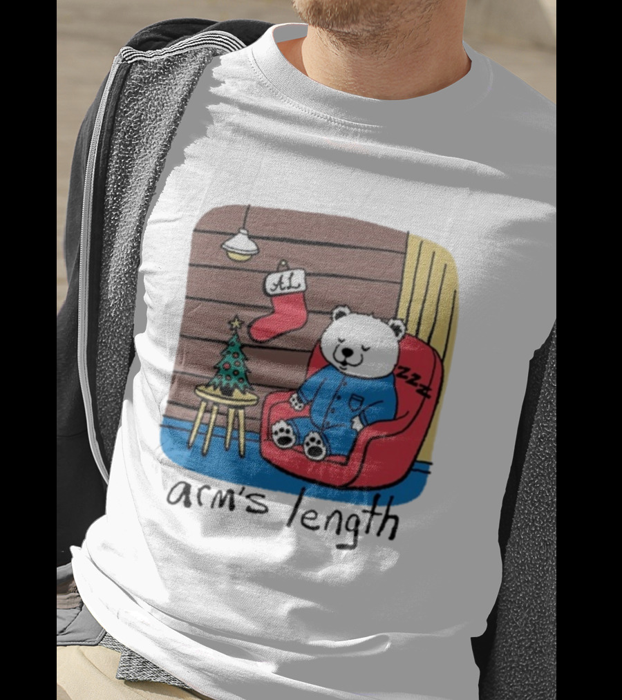 Arm's Length Sleepy Polar Bear Christmas Pajamas Cabin Scene T-Shirt