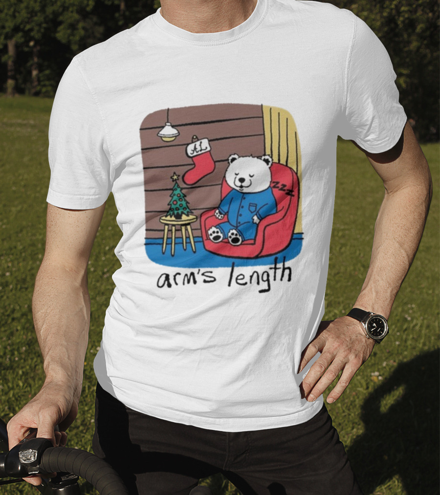 Arm's Length Sleepy Polar Bear Christmas Pajamas Cabin Scene T-Shirt