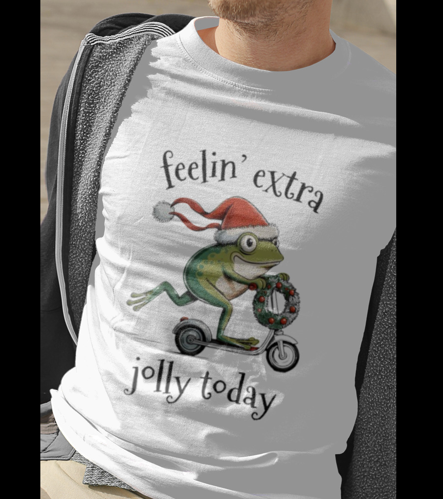 Feelin' Extra Jolly Today Frog Santa Hat Christmas Wreath Scooter T-Shirt
