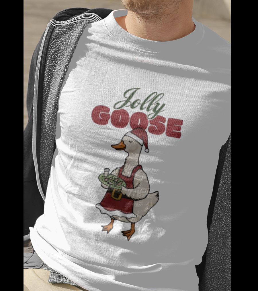 Jolly Goose Santa Suit Festive Duck With Snacks And Drink T-Shirt