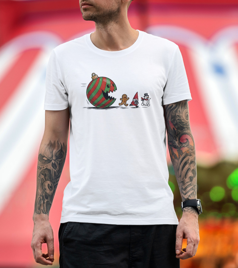 Pac-Man Christmas Gingerbread Gnome Snowman Santa Holiday Fun T-Shirt