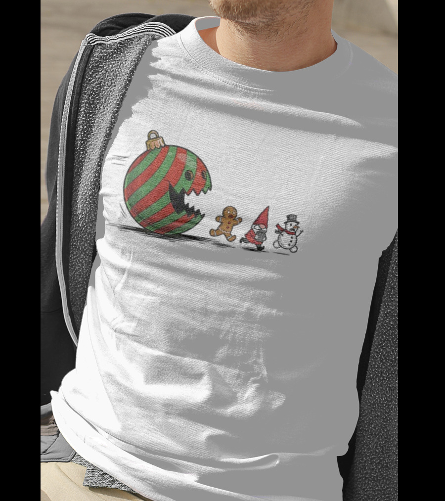 Pac-Man Christmas Gingerbread Gnome Snowman Santa Holiday Fun T-Shirt