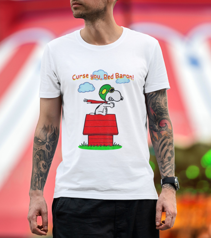 Snoopy Peanuts Flying Ace Curse You Red Baron Iconic Scene T-Shirt