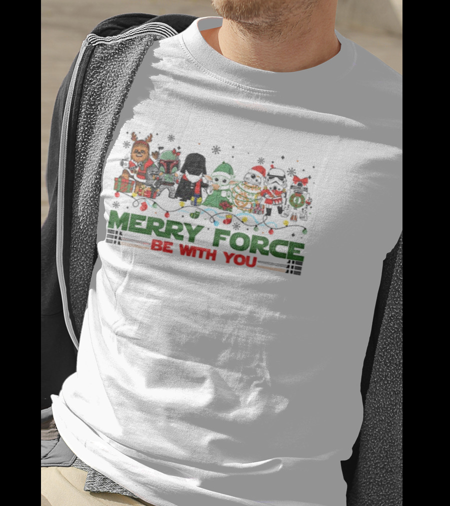 Merry Force Be With You Star Wars Christmas Characters T-Shirt