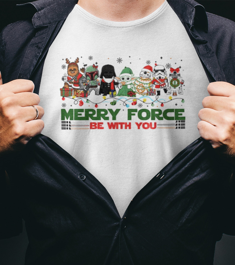 Merry Force Be With You Star Wars Christmas Characters T-Shirt