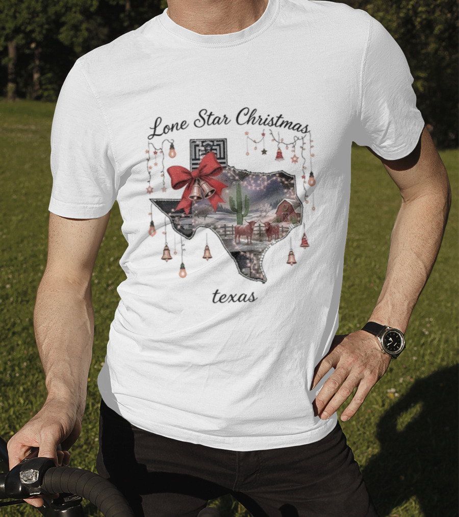 Lone Star Christmas Texas Festive Lights And Bells T-Shirt