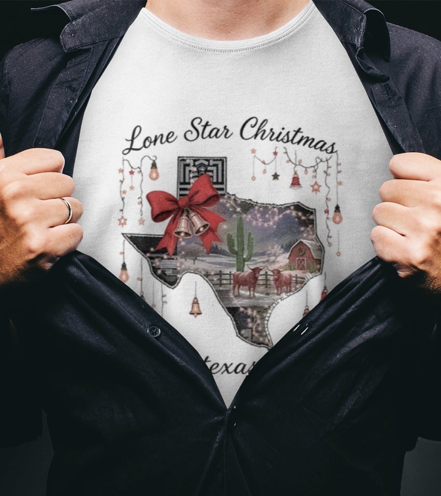Lone Star Christmas Texas Festive Lights And Bells T-Shirt