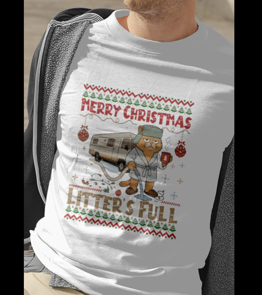 Merry Christmas Vintage Litter’s Full Cat Holiday Humor T-Shirt
