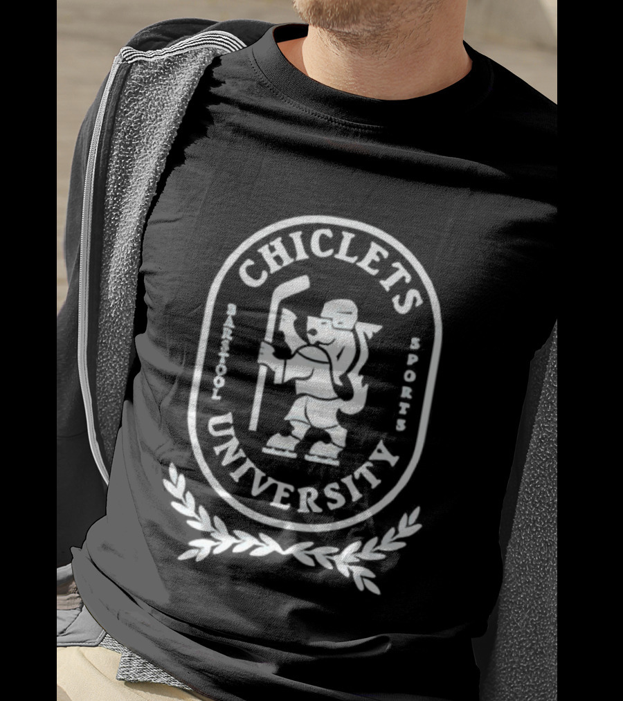 Barstool Sports Spittin Chiclets University Crest Hockey Stick Lion Symbol T-Shirt