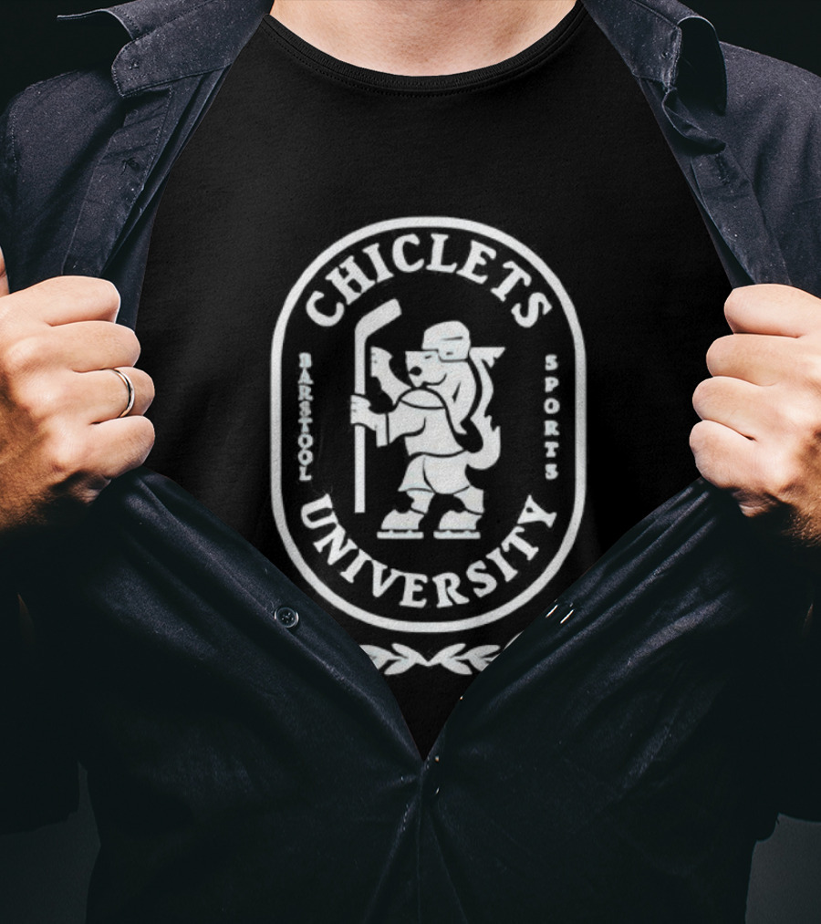 Barstool Sports Spittin Chiclets University Crest Hockey Stick Lion Symbol T-Shirt
