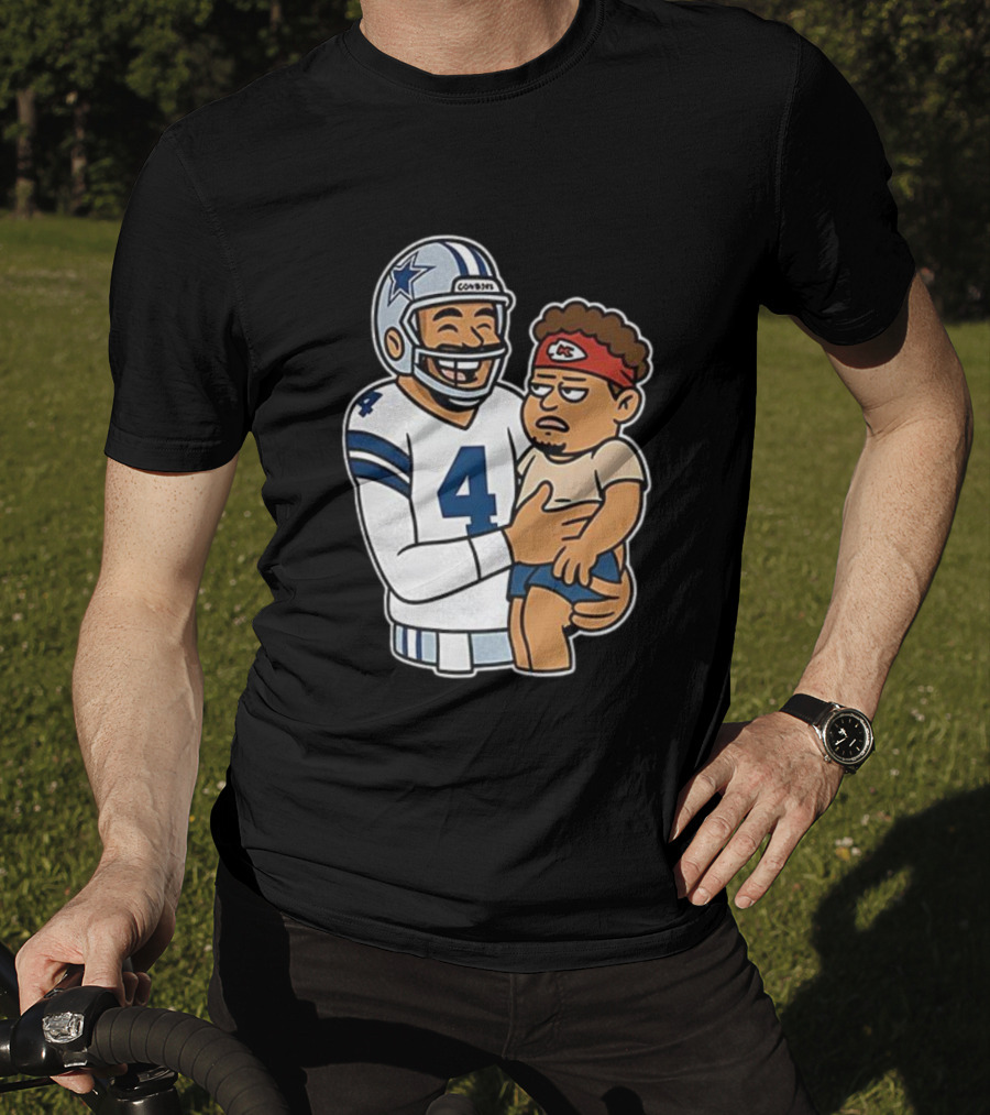 Dak Prescott Cowboys Carrying Baby Chiefs Player Sketch T-Shirt