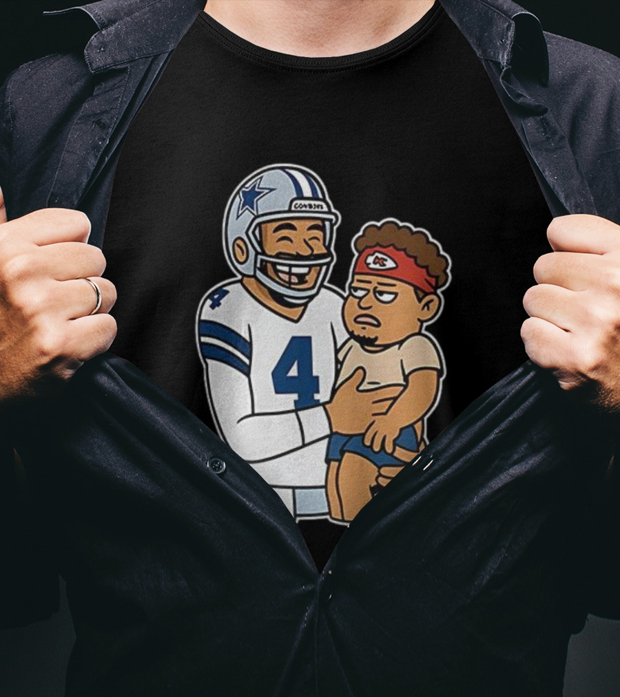 Dak Prescott Cowboys Carrying Baby Chiefs Player Sketch T-Shirt