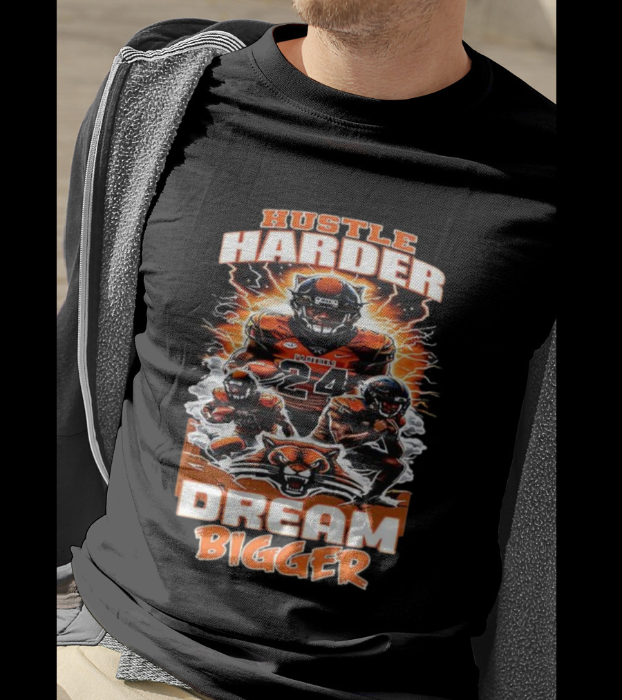Hustle Harder Dream Bigger Panther Warriors Football Lightning Theme T-Shirt