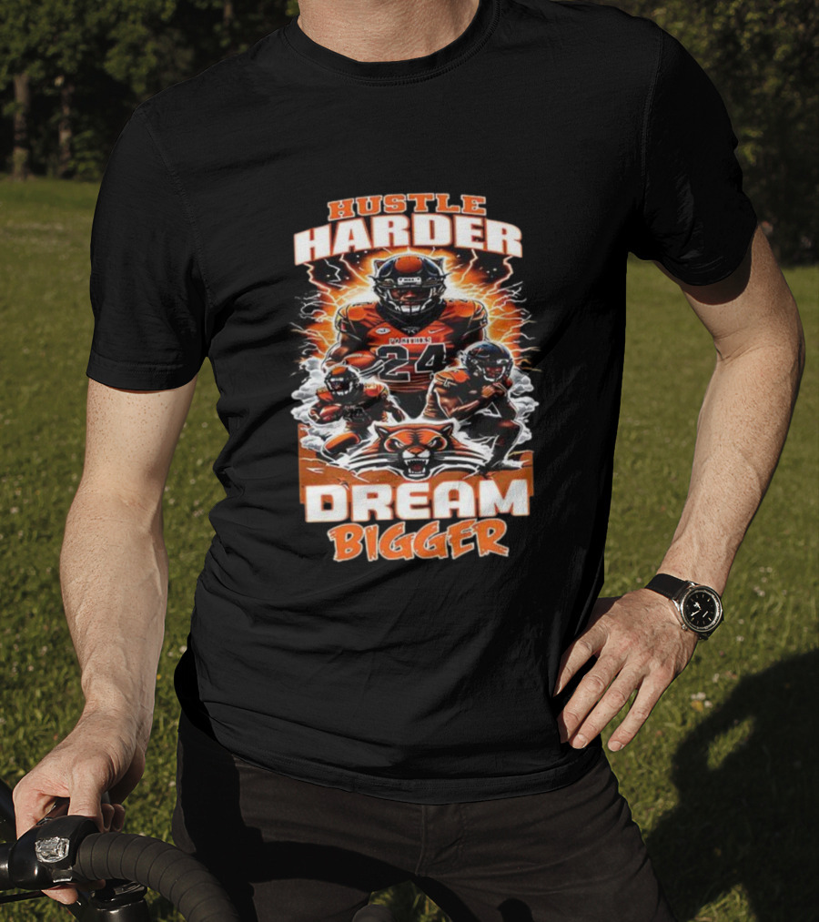 Hustle Harder Dream Bigger Panther Warriors Football Lightning Theme T-Shirt