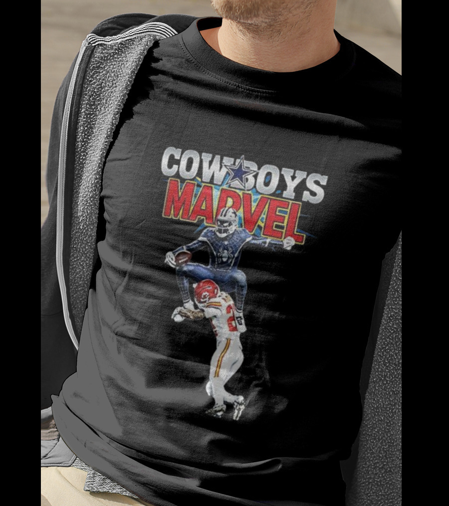 Marvel Cowboys Spiderman Vs Chiefs Football Hurdle T-Shirt