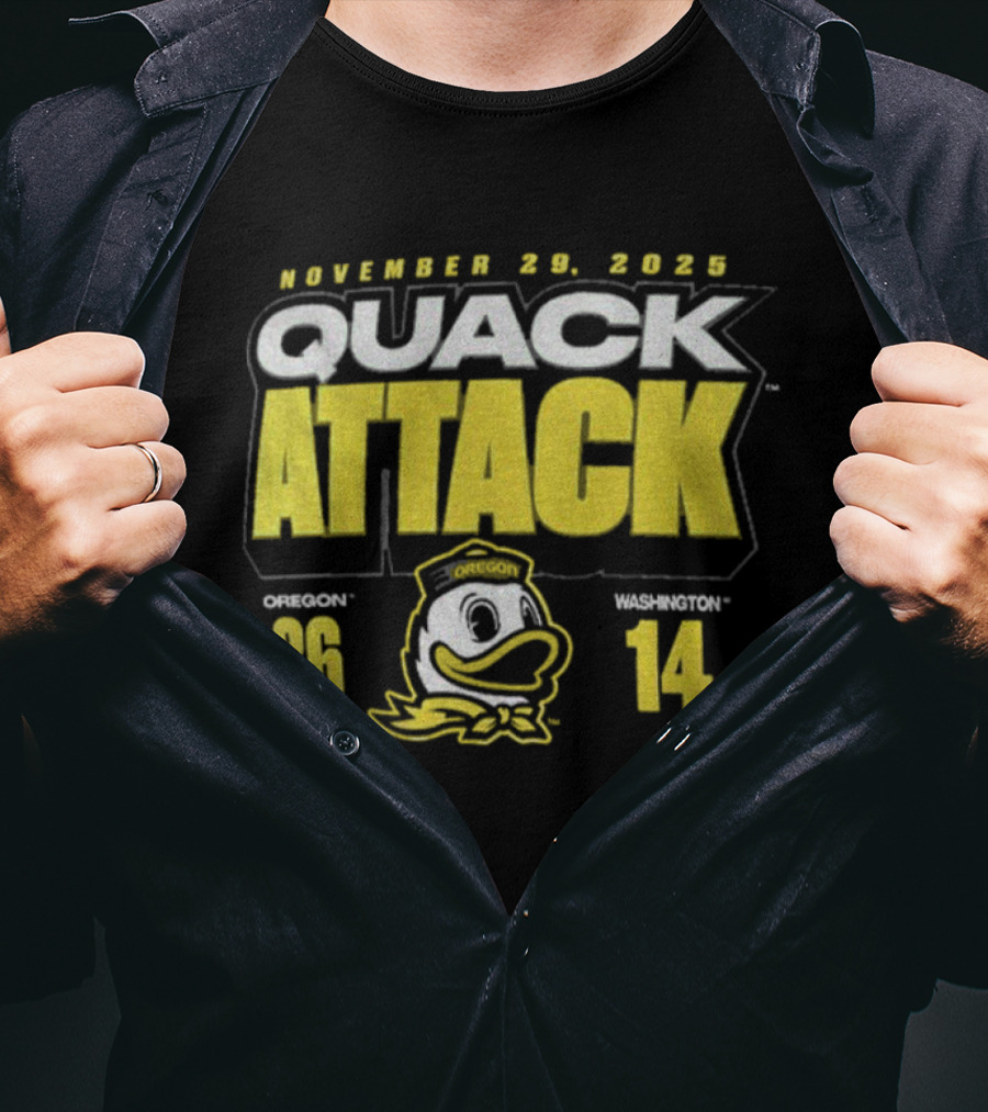 Oregon Ducks Vs. Washington Huskies Quack Attack 26-14 Score 2025 T-Shirt