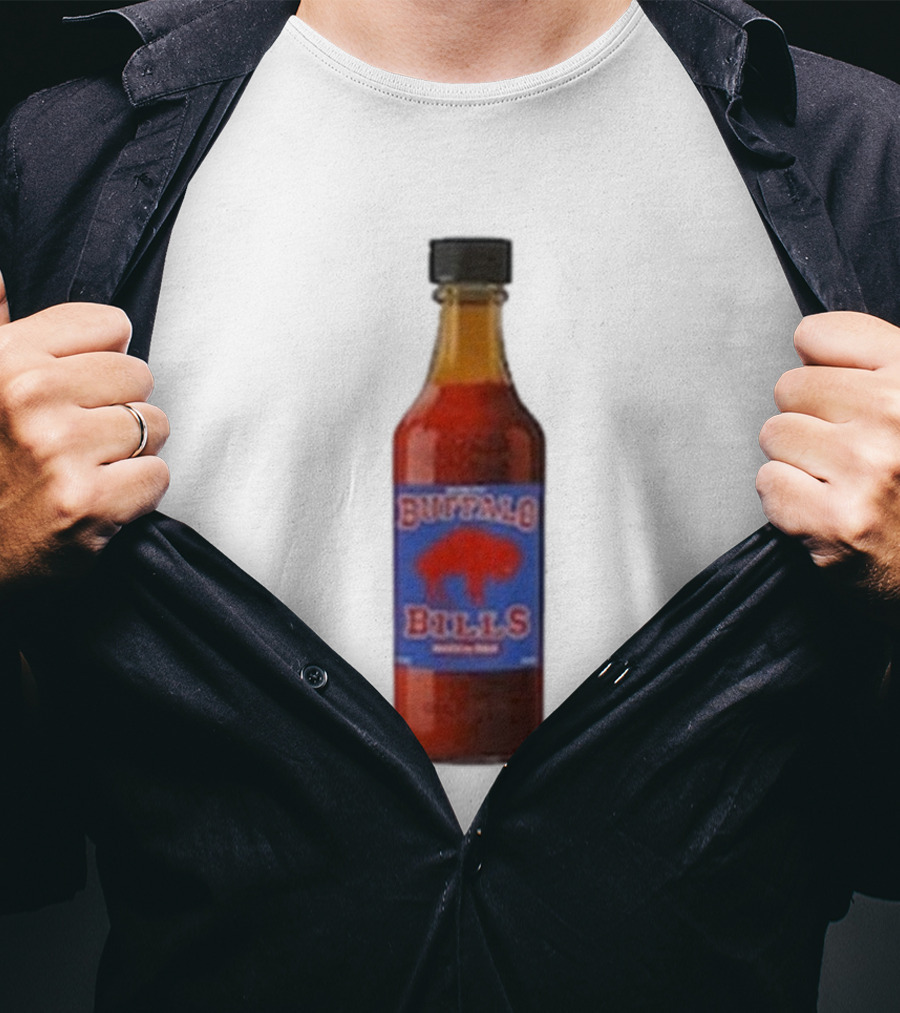 Buffalo Bills Wing Sauce Hot Bottle Blue Red Buffalo Icon T-Shirt