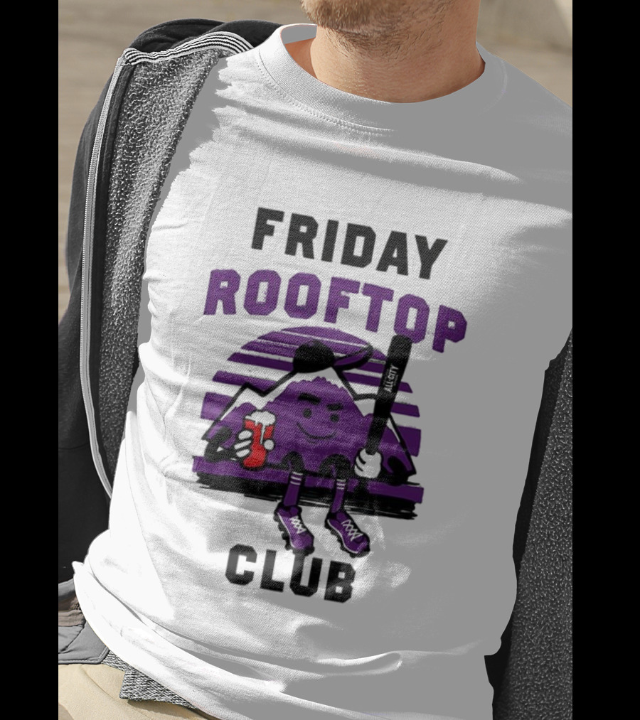 Friday Rooftop Club Colorado Rockies Playful Cartoon Baseball Bat Drink T-Shirt