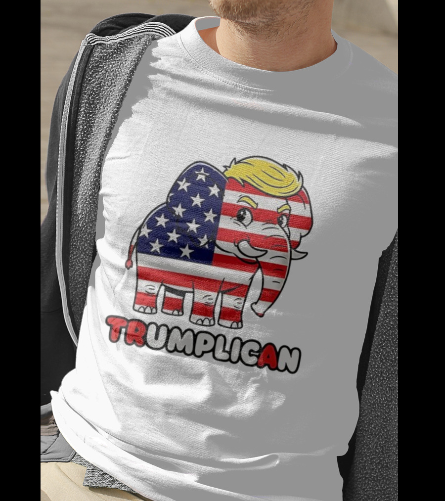 Trumplican American Flag Elephant With Hair And Stars T-Shirt