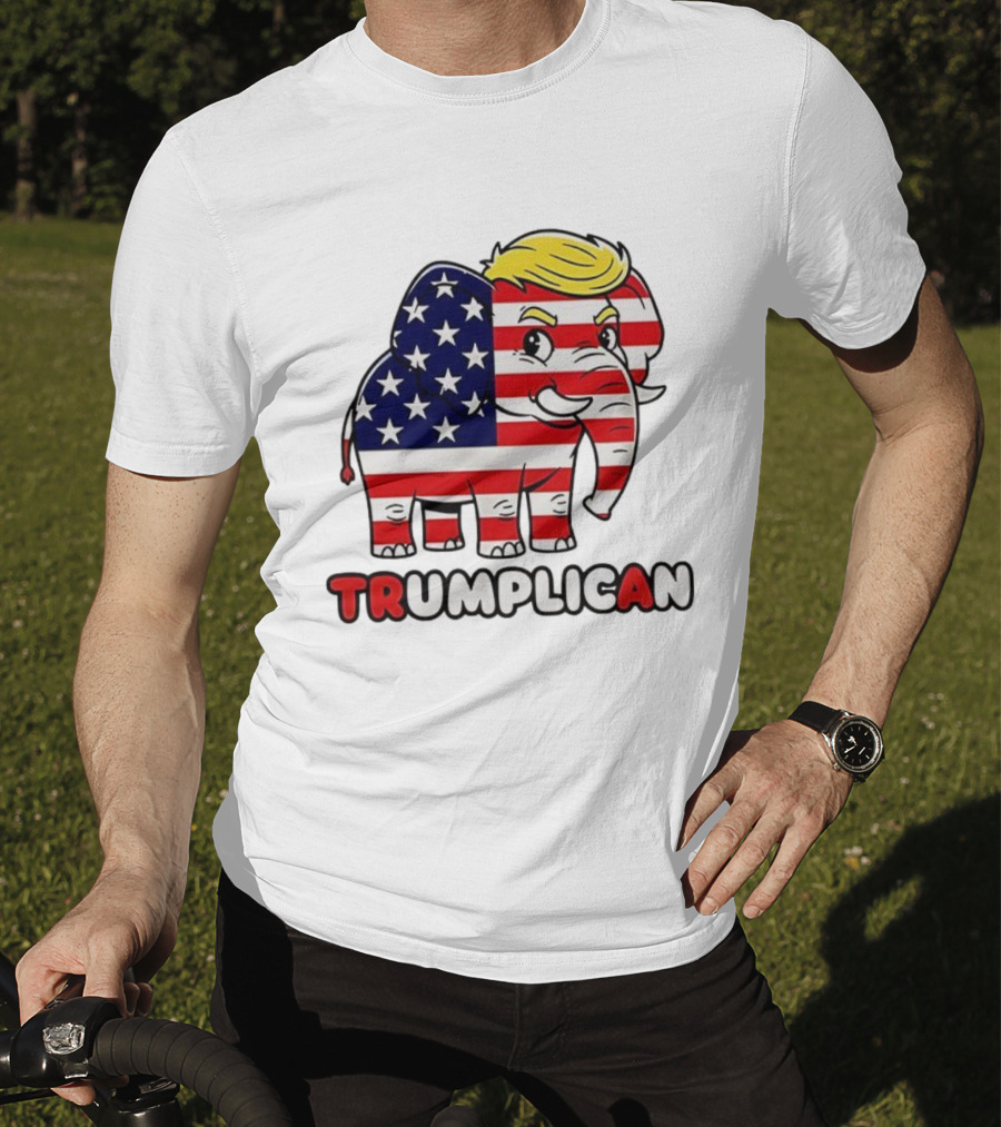 Trumplican American Flag Elephant With Hair And Stars T-Shirt
