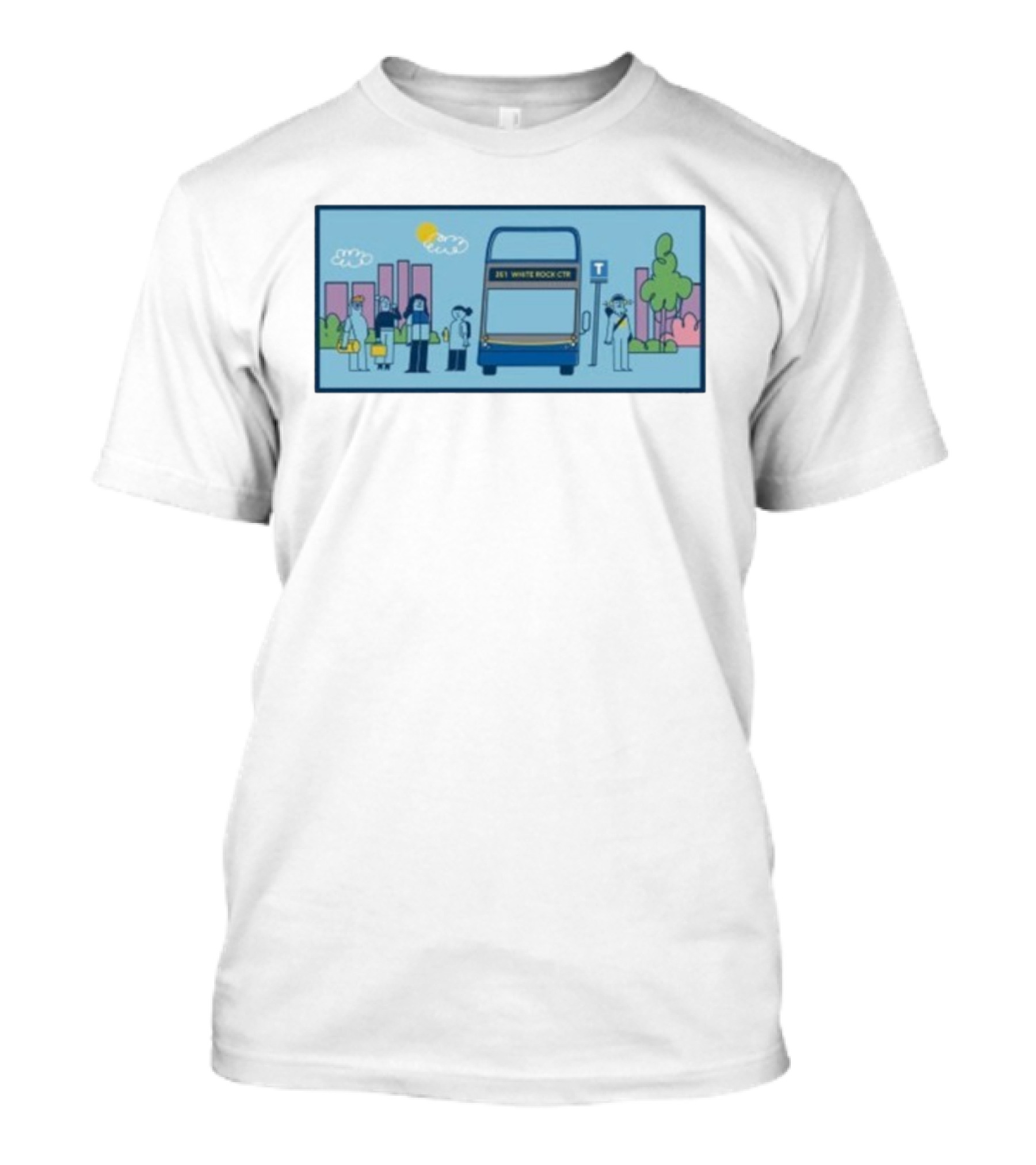 Translink Bus 351 White Rock Ctr Cityscape With Commuters T-Shirt