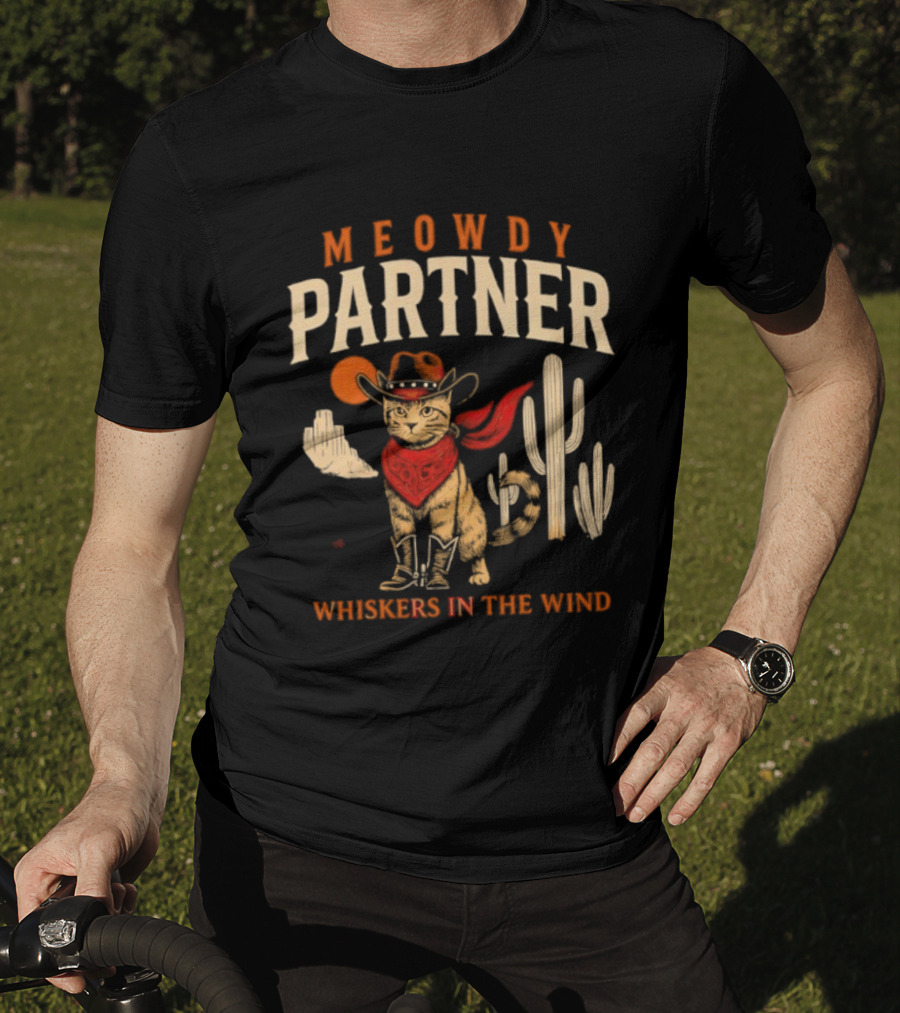 Meowdy Partner Cowboy Cat Western Bandana Wild West Theme T-Shirt