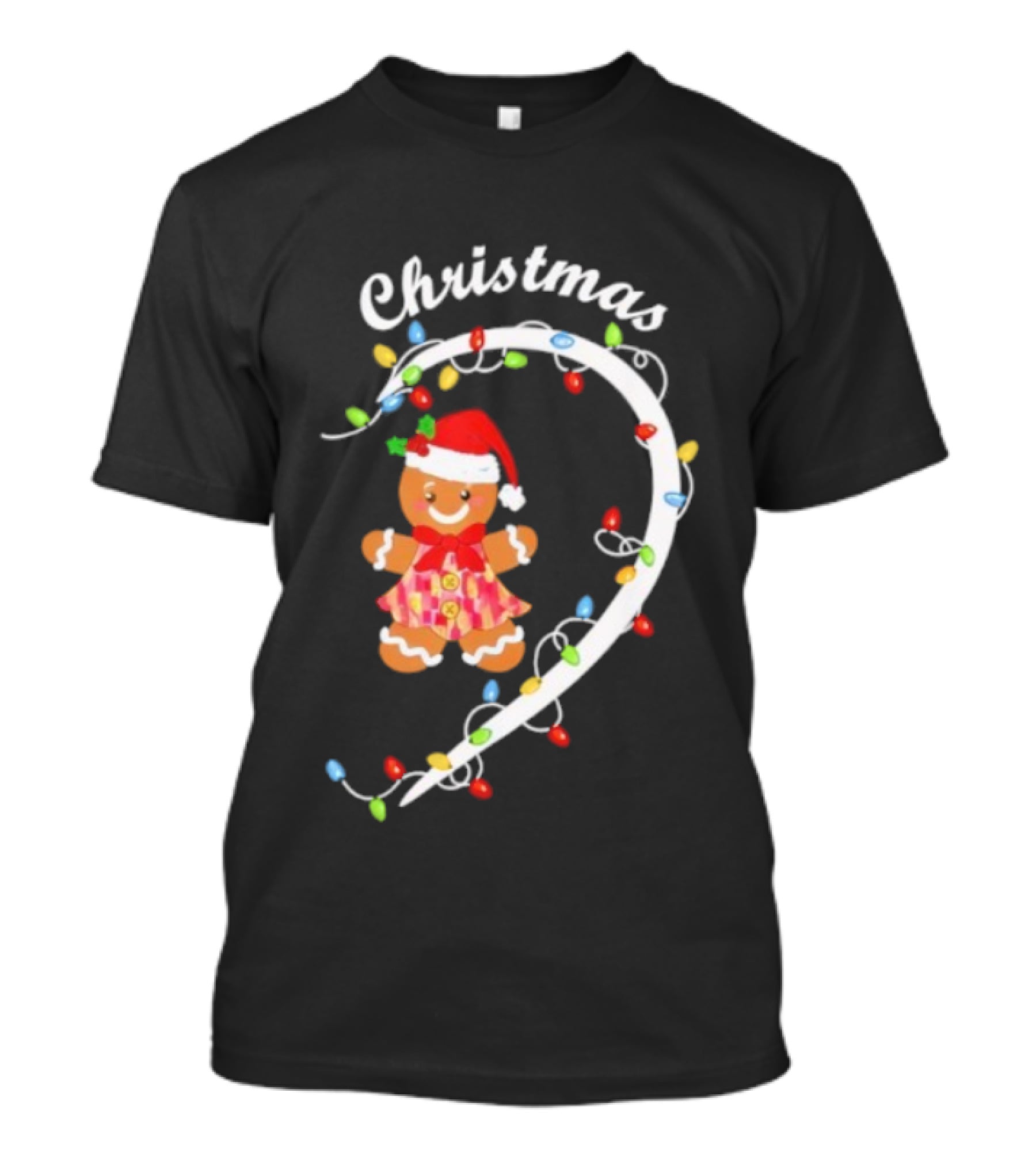 Merry Christmas Gingerbread Couple Festive Pajama Matching Holiday Lights T-Shirt