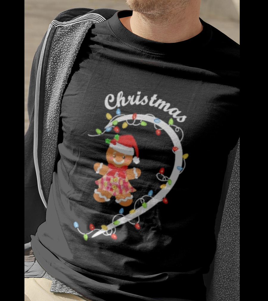 Merry Christmas Gingerbread Couple Festive Pajama Matching Holiday Lights T-Shirt