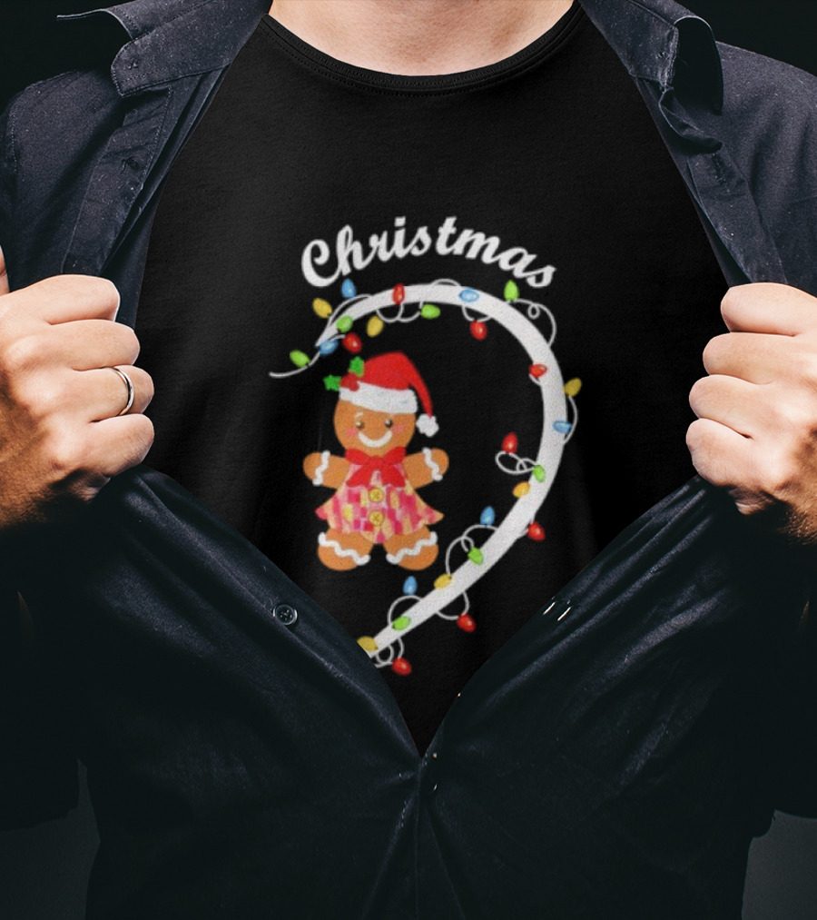 Merry Christmas Gingerbread Couple Festive Pajama Matching Holiday Lights T-Shirt