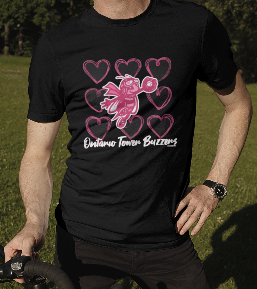 Ontario Tower Buzzers Pink Bee Heart Pattern T-Shirt