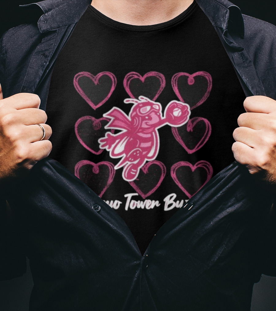 Ontario Tower Buzzers Pink Bee Heart Pattern T-Shirt